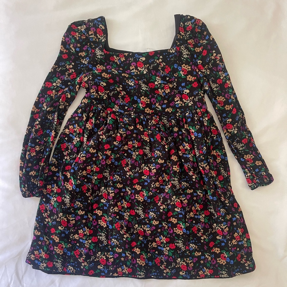 Floral Kids Dress - Black with Multicolor Flowers
